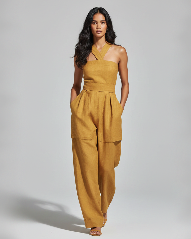 Casual Fitted Criss‑Cross Neck Sleeveless Fashion Jumpsuit