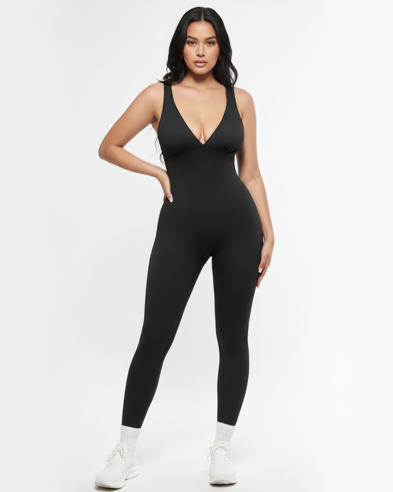 Deep V‑Neck High Waist Tummy Control Shapewear Jumpsuit