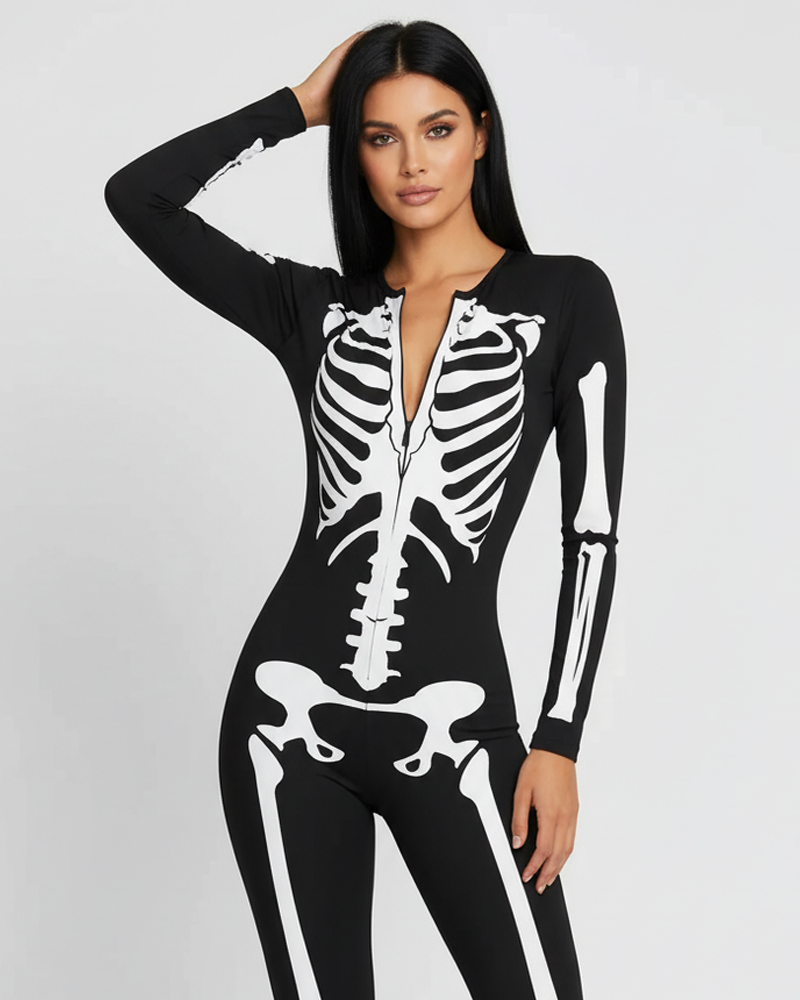 Halloween Skull Print Bodycon Jumpsuit
