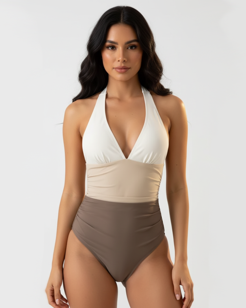 V‑Neck Halter Backless Tummy Control Shaping One‑Piece Swimsuit