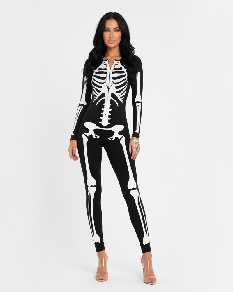 Halloween Skull Print Bodycon Jumpsuit