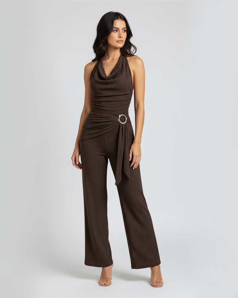 Halter Backless High Waist Ruched Wide Leg Jumpsuit