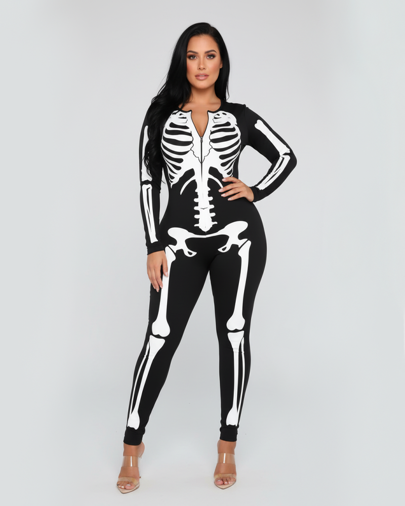 Halloween Skull Print Bodycon Jumpsuit