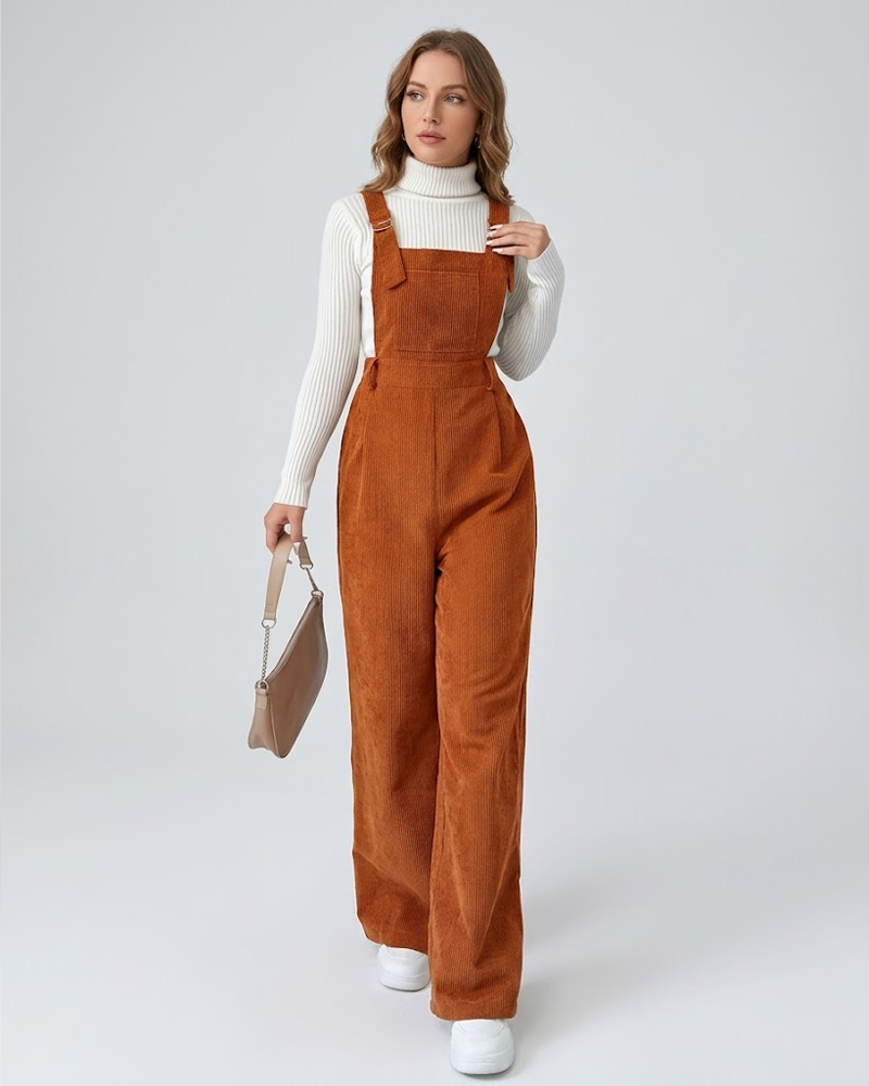 Adjustable Strap Loose Fit Corduroy Overall Jumpsuit