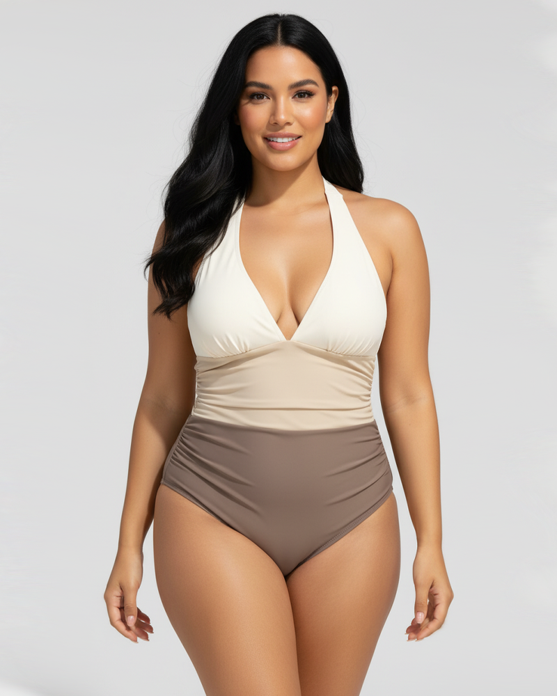 V‑Neck Halter Backless Tummy Control Shaping One‑Piece Swimsuit