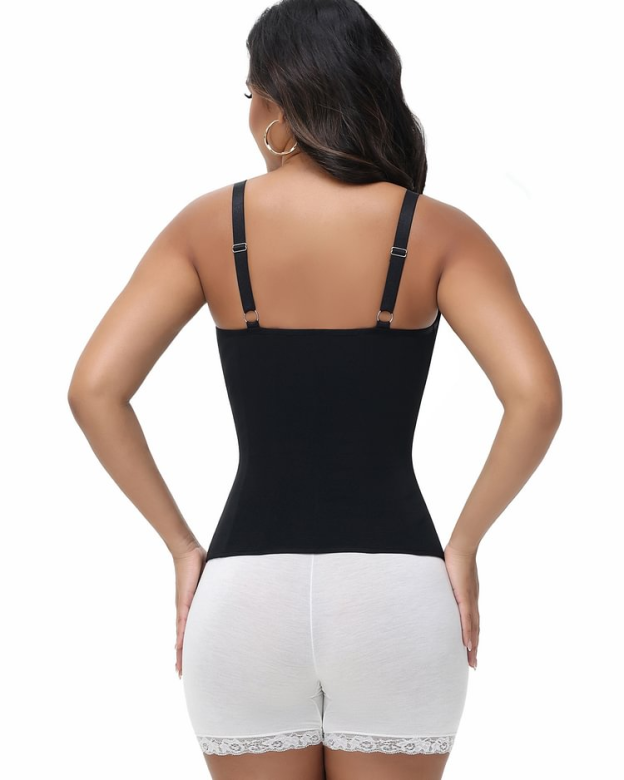 Deep V Lace Corset Top Trimmed Waist Trainer with Front Zipper-Curvy-Faja