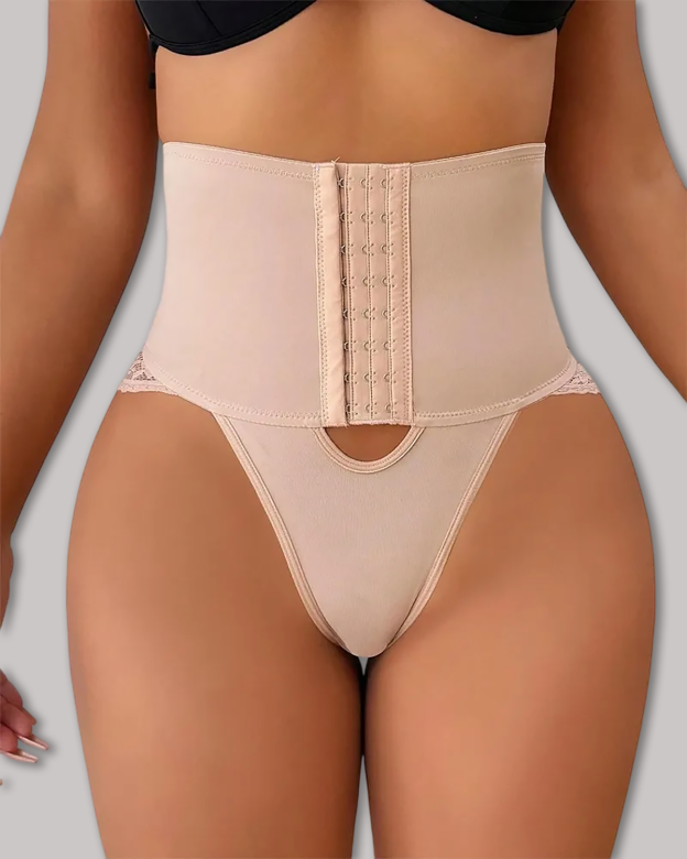 Front Closure Bodysuit Shapewear With Lace Trimmed Tummy Control Panty