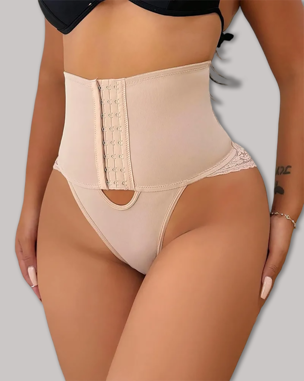 Front Closure Bodysuit Shapewear With Lace Trimmed Tummy Control Panty
