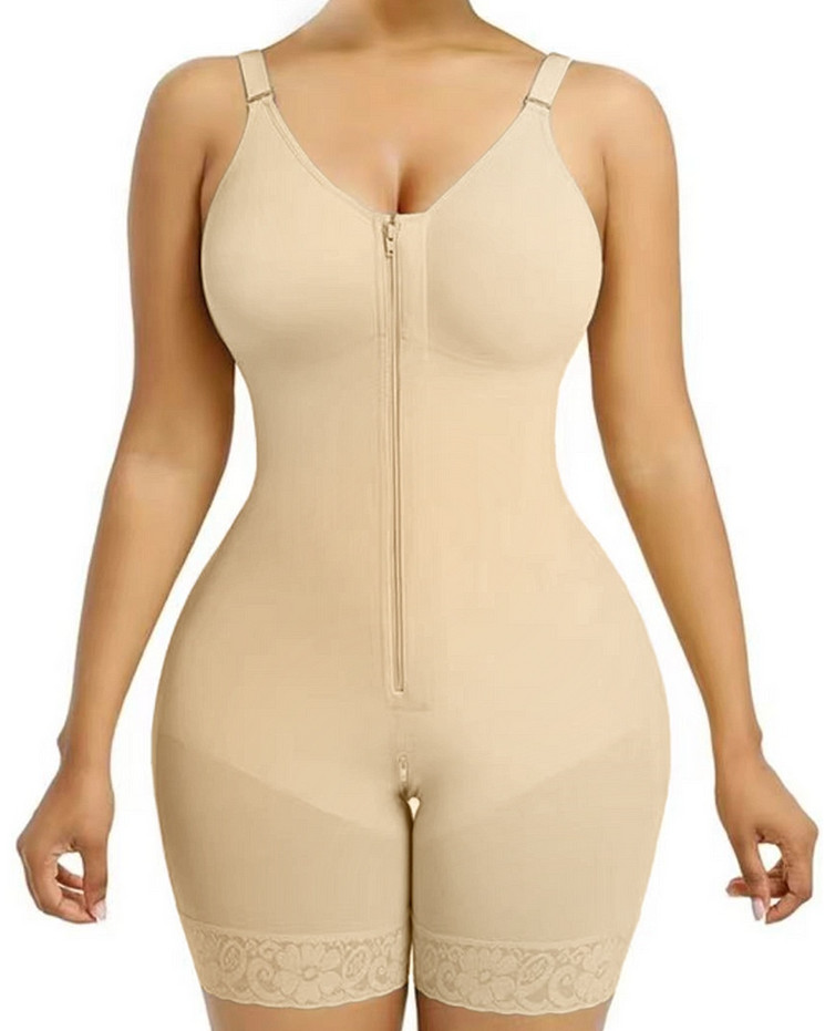 Breathable Leg Fabric Patchwork Bust Shaping Bodysuit