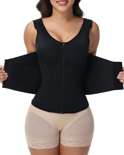Zipper + Button Double Pressure Women's Waist Trainer-Curvy-Faja