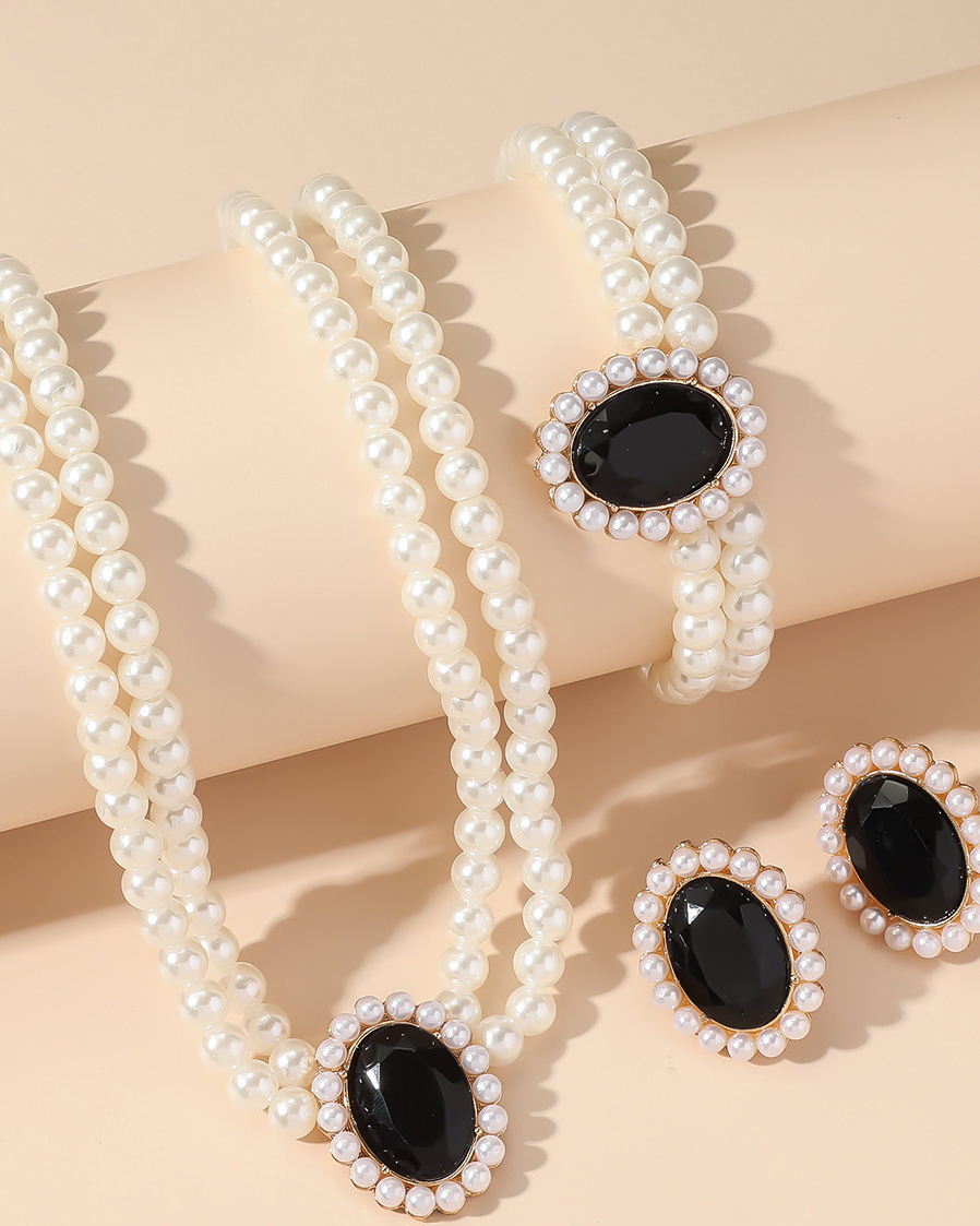 Double-Layer Imitation Pearl 3 Piece Jewelry Set-Curvy-Faja