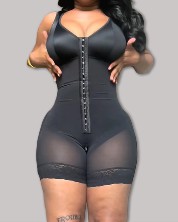 Mesh Zipper Bottom Crotch Compression Body Shaping Suit