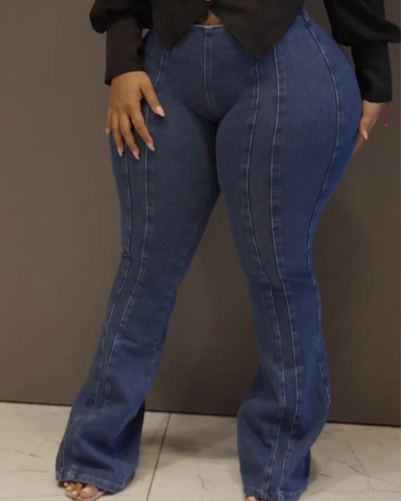 High-Waisted Zip-Up Slim-Fit Jeans (Pre-Sale)-Curvy-Faja