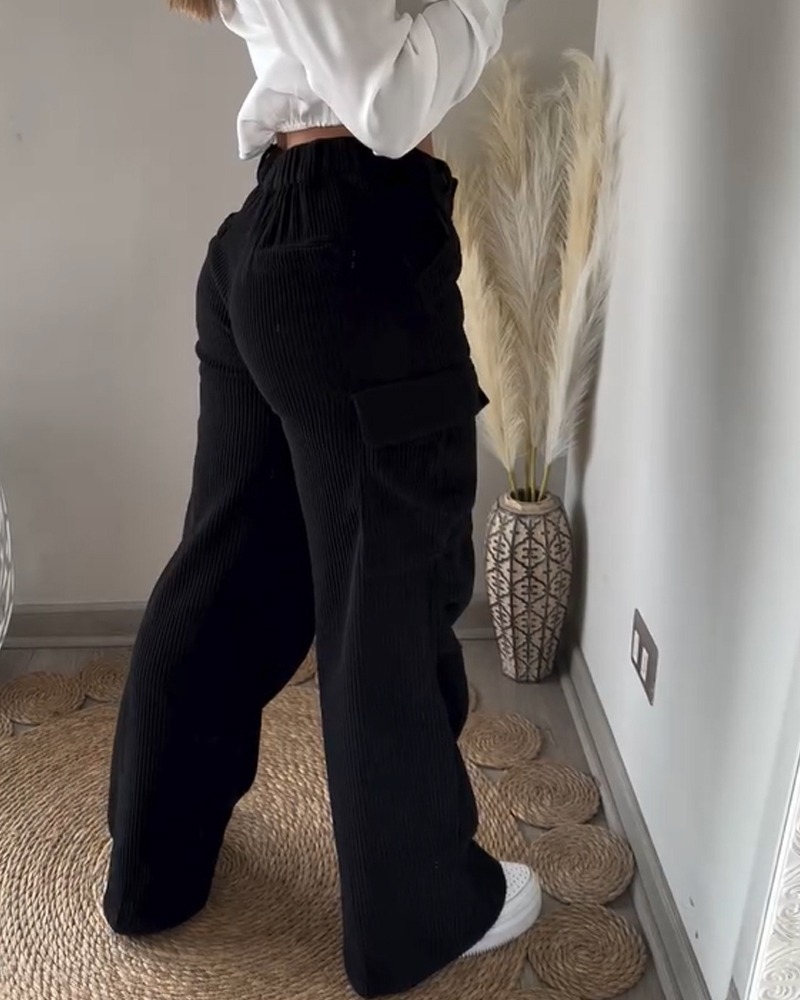 Corduroy Cargo Trousers-Curvy-Faja