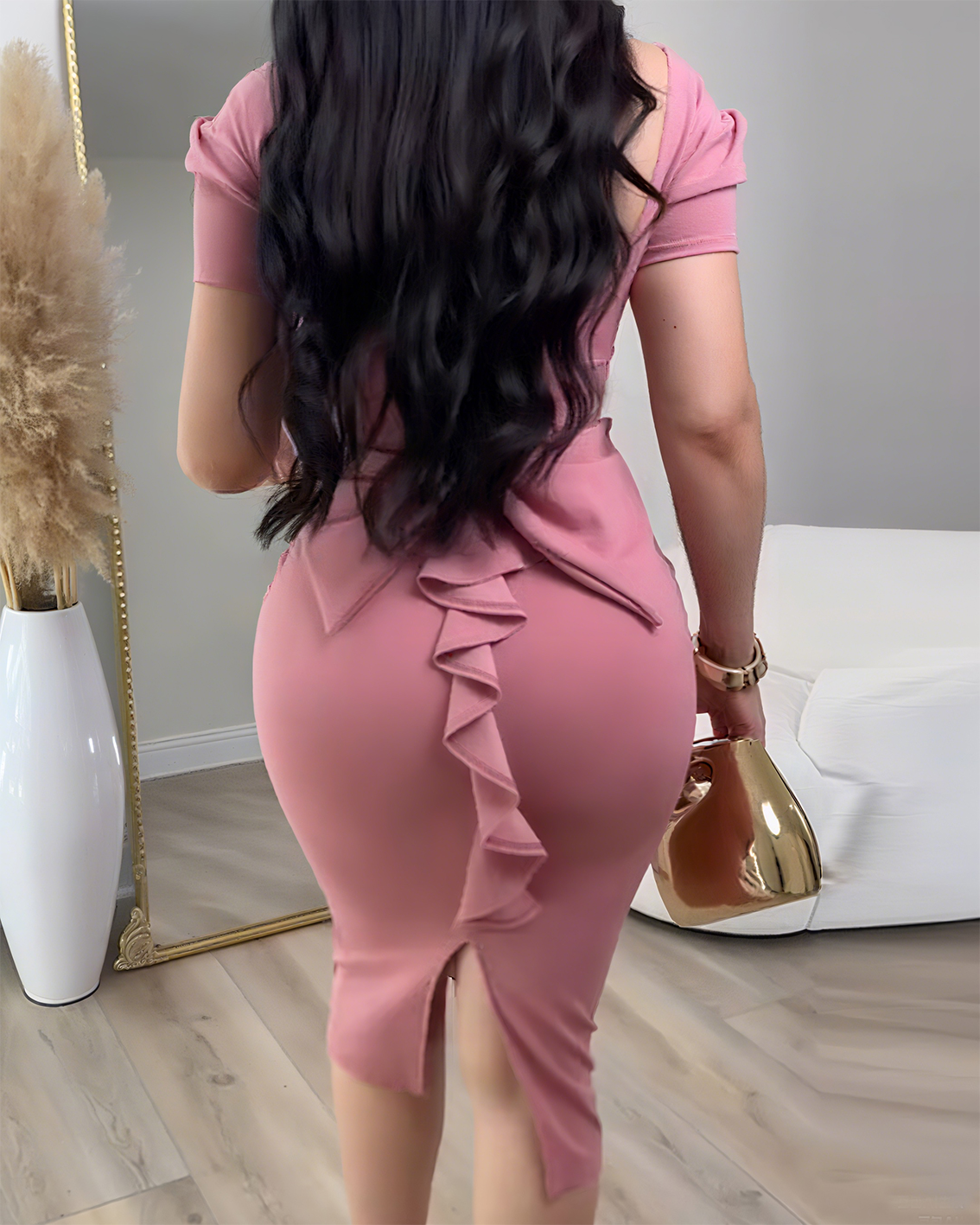 Stretch Fit Dress with Ruffle Trim (Pre-sale)