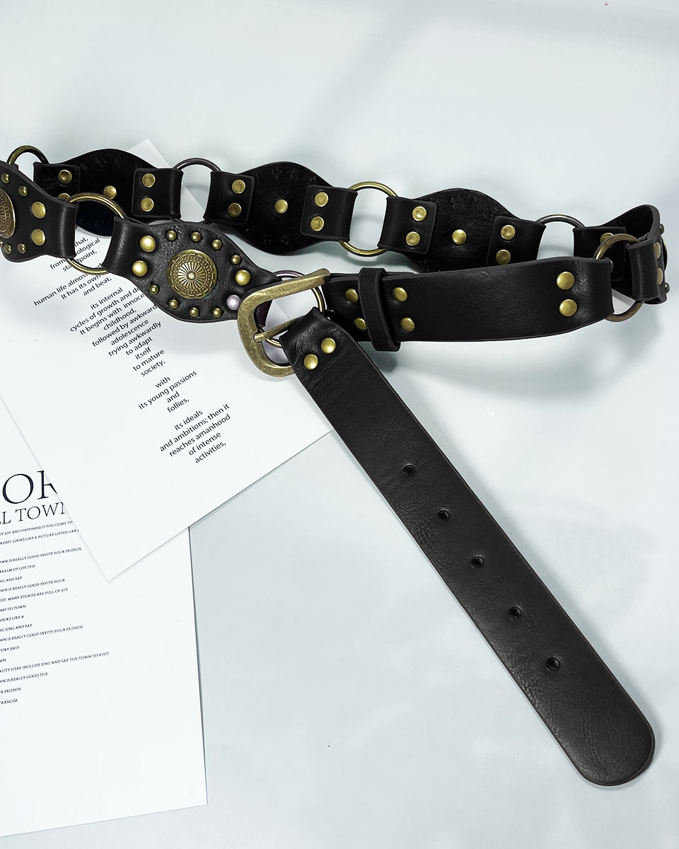 Retro Rivet Eyelet Stitching Punk Wide Belt-Curvy-Faja