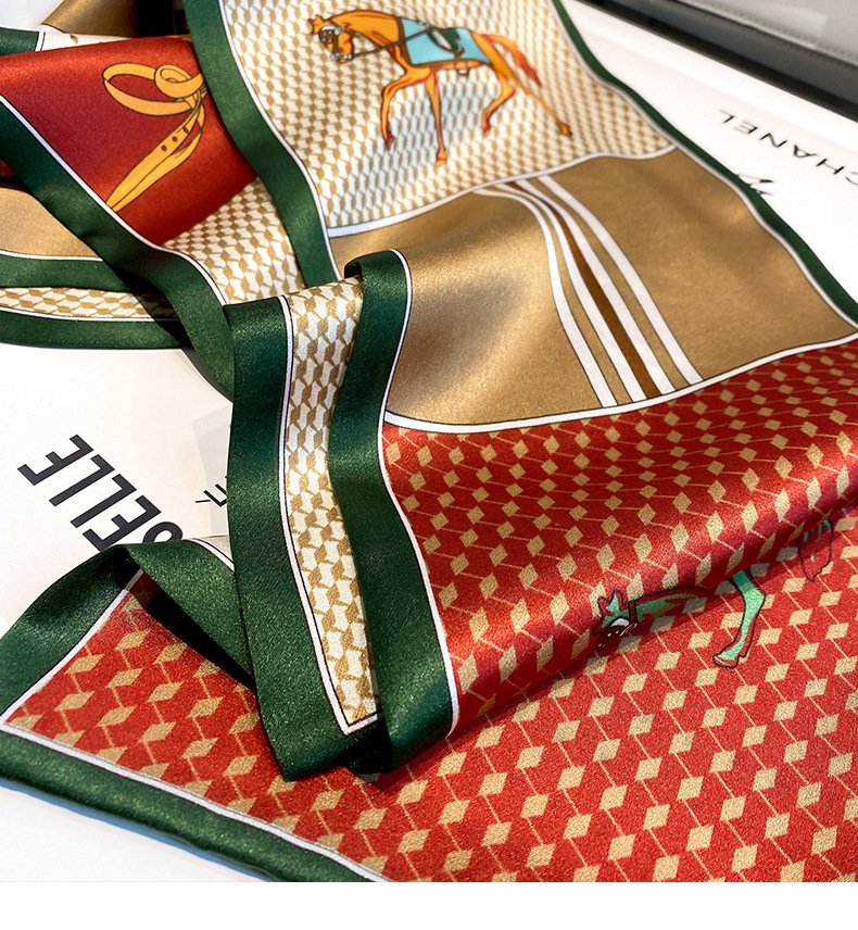 Checked Pony Fashion Double Layer Silk Scarf-Curvy-Faja