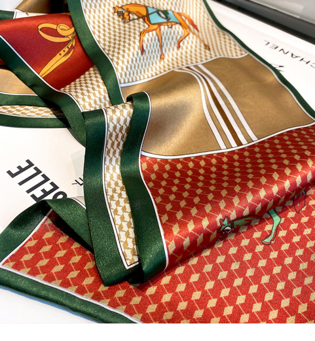 Checked Pony Fashion Double Layer Silk Scarf-Curvy-Faja