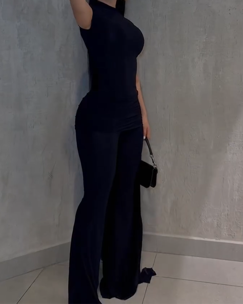 Pleated Ribbon Slim Fit Pants Set （Pre-Sale）