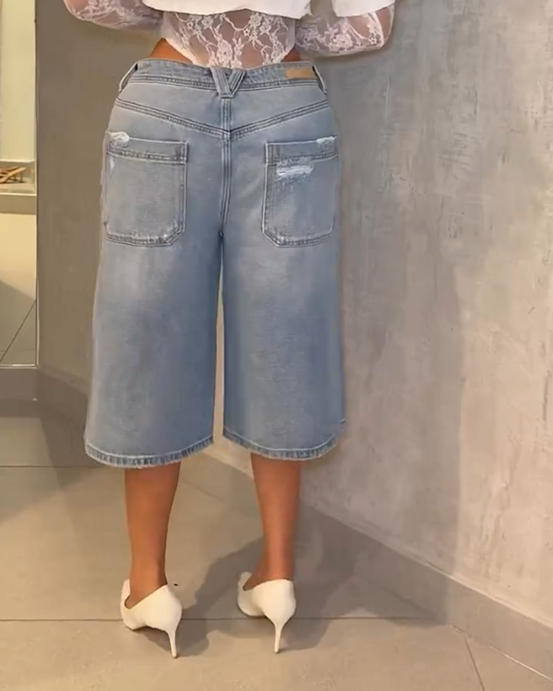 Low-Rise Loose Denim Cropped Trousers (Pre-Sale)