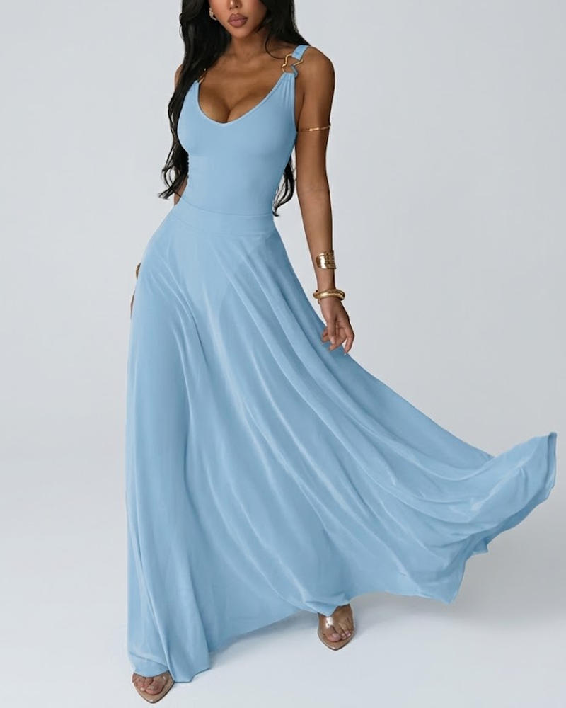Elegant Sleeveless Deep V Neck Tulle Slip Dress