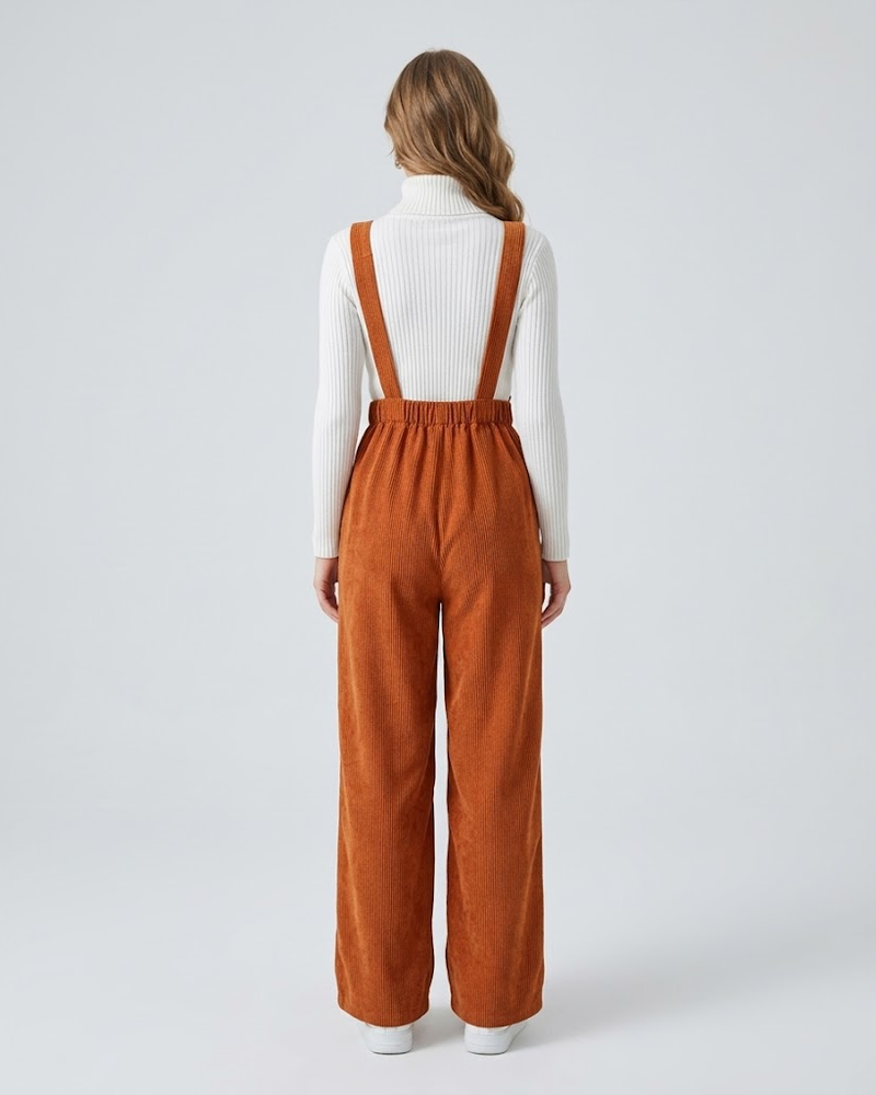 Adjustable Strap Loose Fit Corduroy Overall Jumpsuit