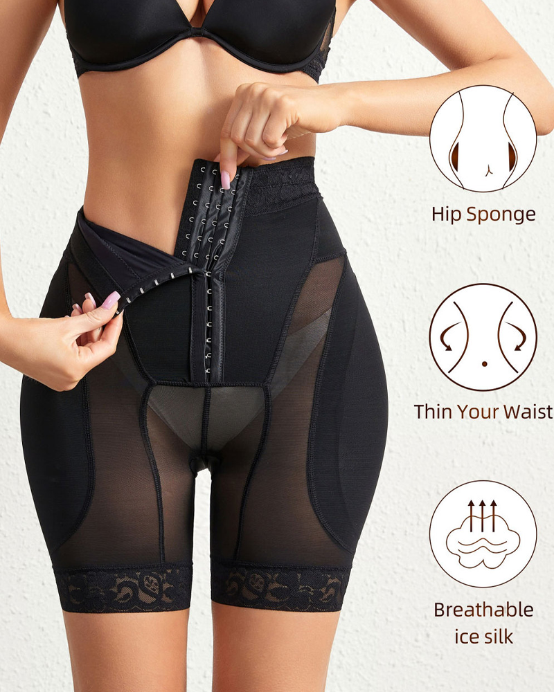 High-Waisted Button-Front Mesh Shaping Panties For Hip And Buttock Enhancement And Tummy Control