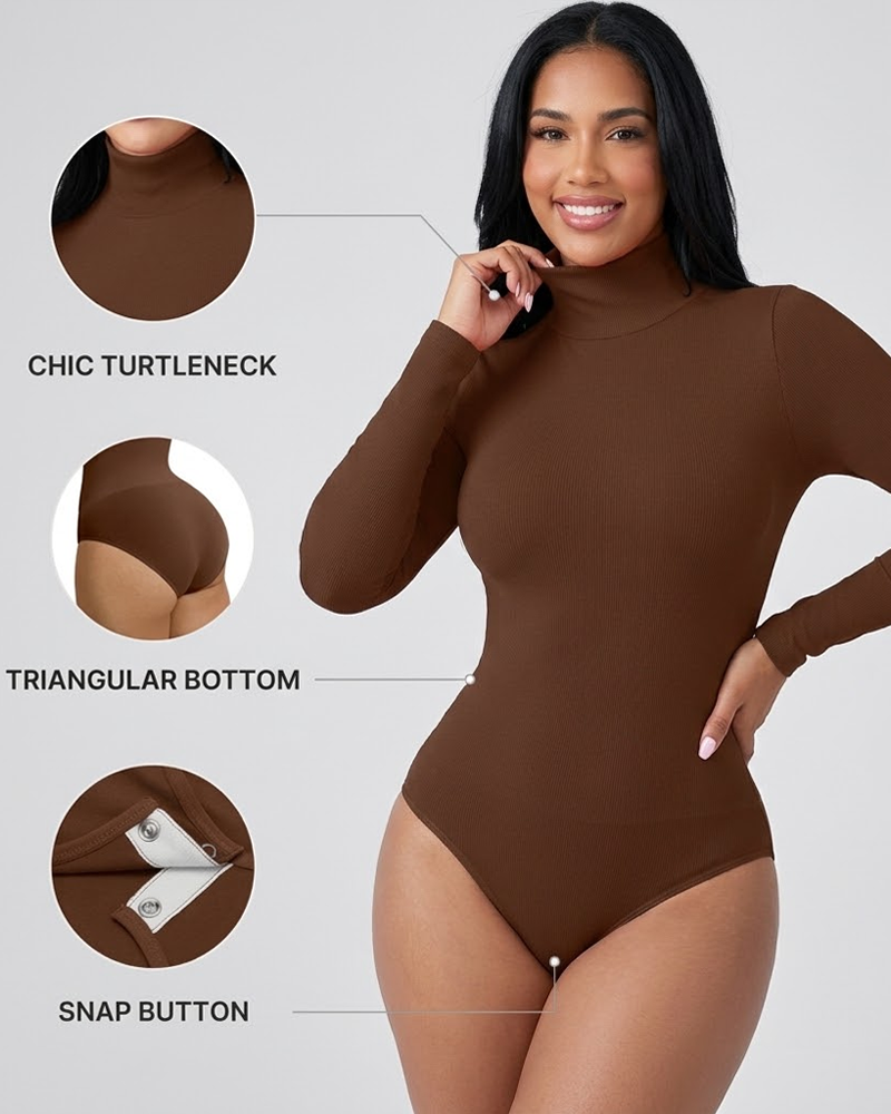 High Neck Long Sleeve Stretch Tummy Control Bodysuit（Pre-Sale）