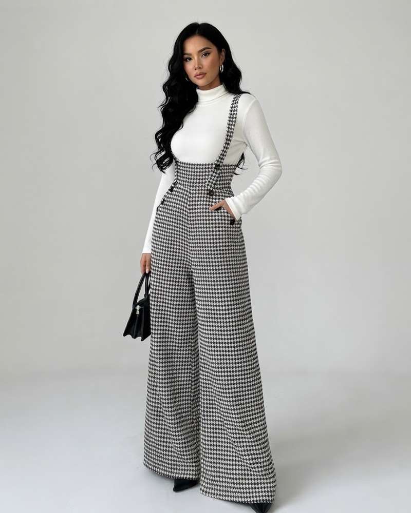 Women Casual Button Spaghetti Strap Wide Leg Straight Jumpsuit
