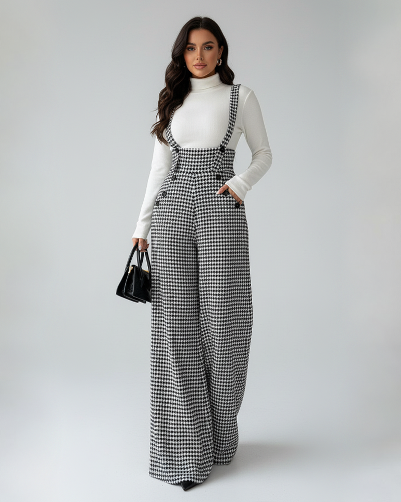 Women Casual Button Spaghetti Strap Wide Leg Straight Jumpsuit