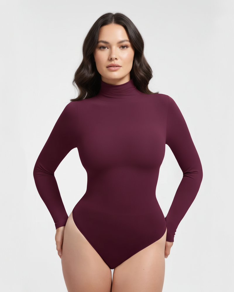 High Neck Long Sleeve Stretch Tummy Control Bodysuit（Pre-Sale）