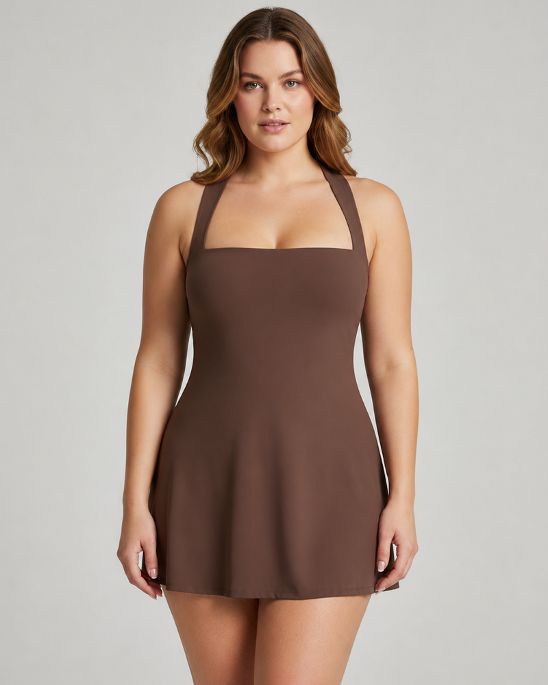 Square Neck Built-in Shorts Pocket Slim Fit Sports Dress