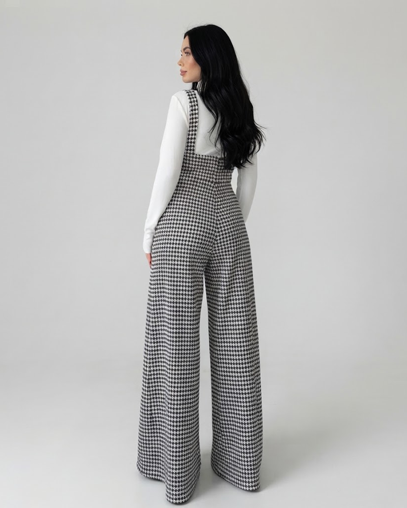 Women Casual Button Spaghetti Strap Wide Leg Straight Jumpsuit