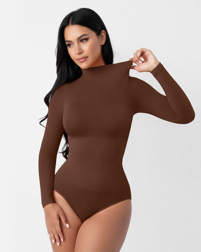 High Neck Long Sleeve Stretch Tummy Control Bodysuit（Pre-Sale）