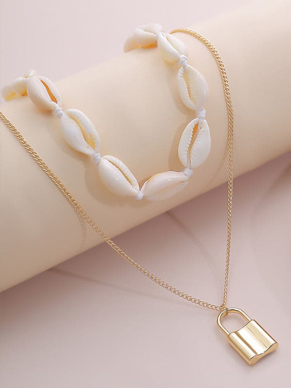 Fashion Mix And Match Shell Lock Double-Layer Necklace-Curvy-Faja
