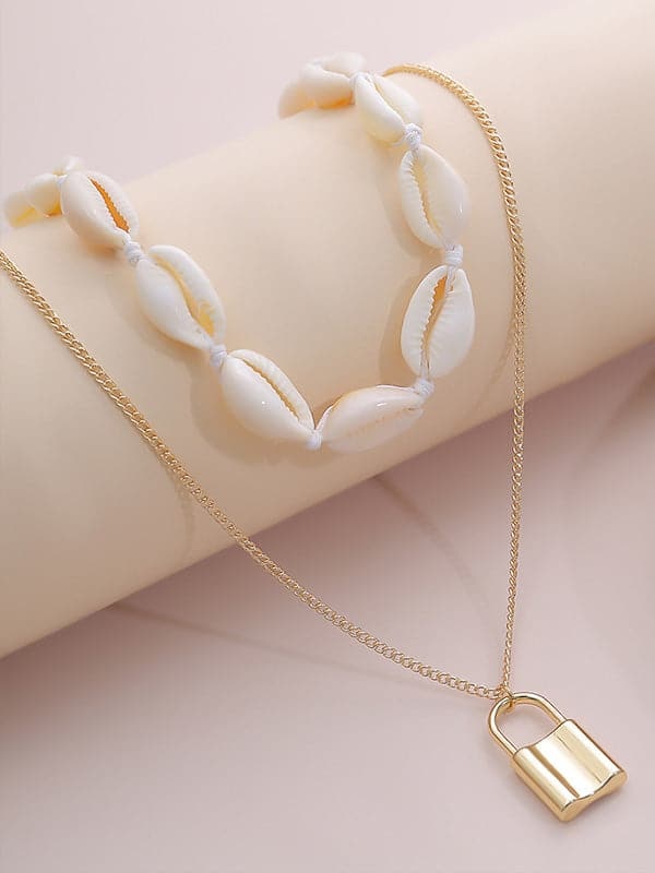Fashion Mix And Match Shell Lock Double-Layer Necklace-Curvy-Faja