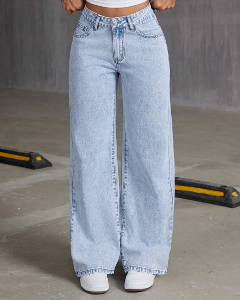 Casual Loose Straight Jeans-Curvy-Faja