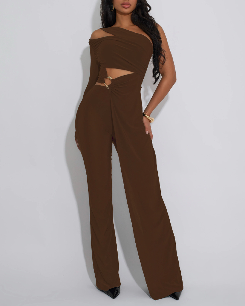 Hollow-Out Slim-Fit Irregular Pantsuit