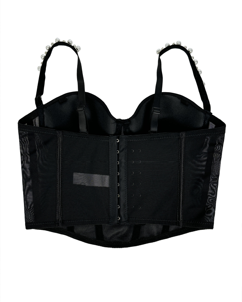 Beaded Pleated Mesh Boning Corset
