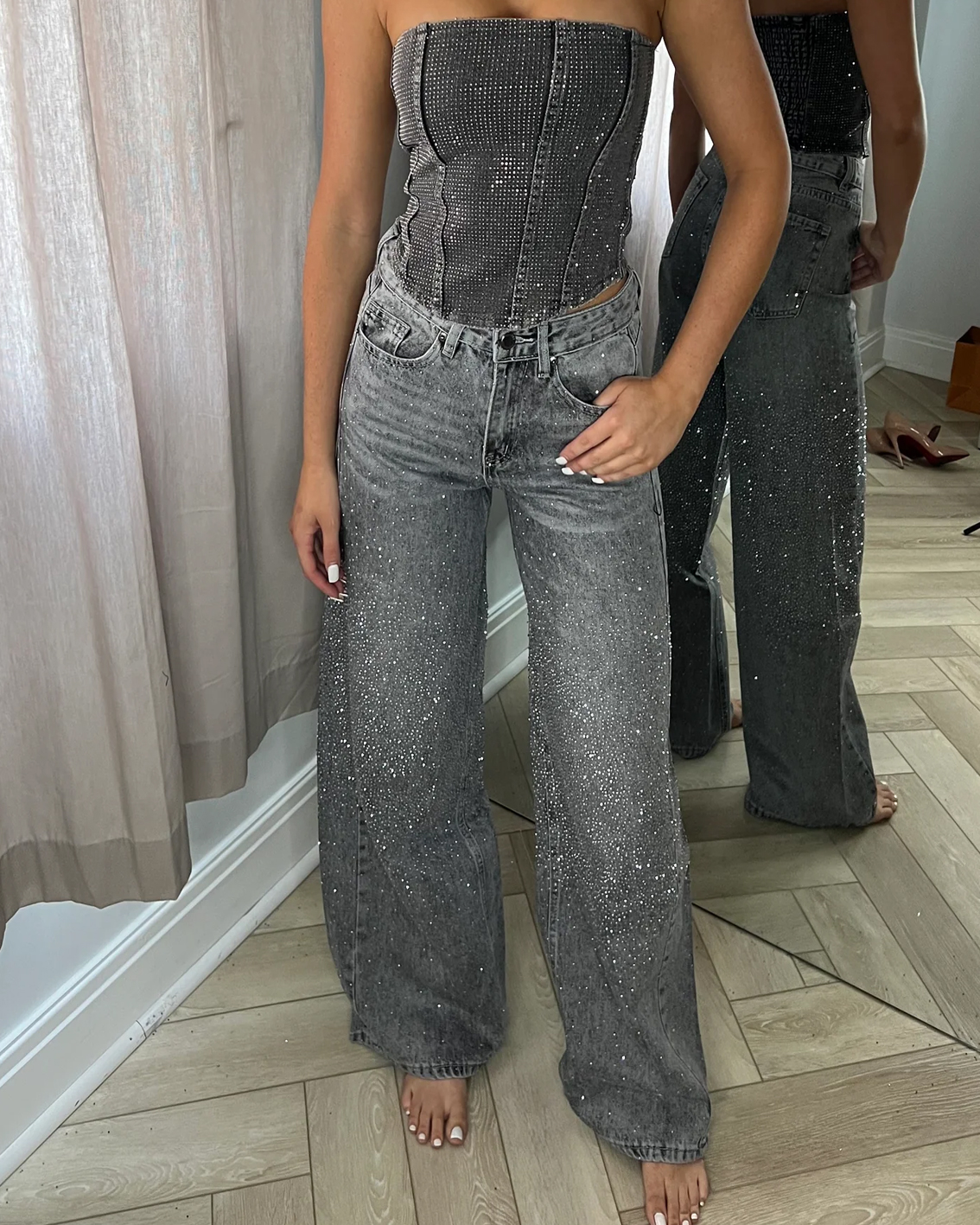 American Retro Star-Studded Rhinestone Jeans-Curvy-Faja
