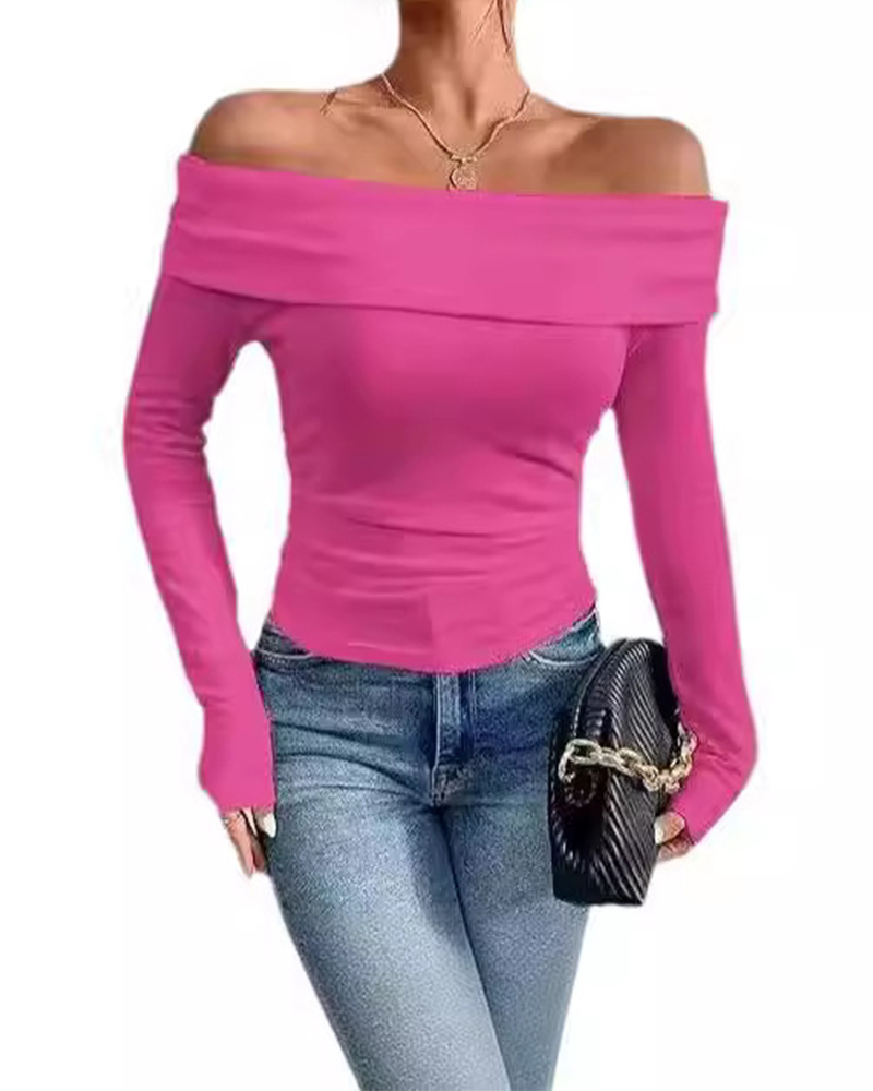 Sexy Off-Shoulder Slim-Fit Long-Sleeved Bottoming Shirt-Curvy-Faja