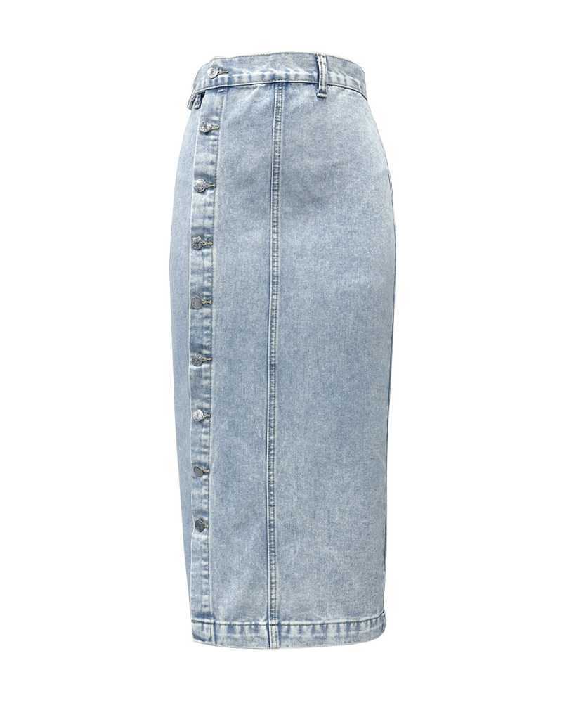 Irregular Slit Denim High-Waisted Midi Skirt-Curvy-Faja