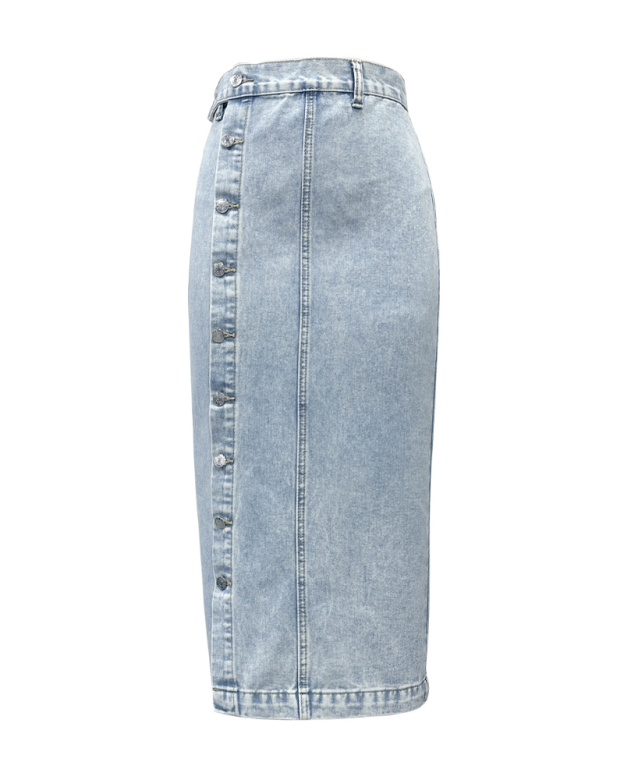 Irregular Slit Denim High-Waisted Midi Skirt-Curvy-Faja