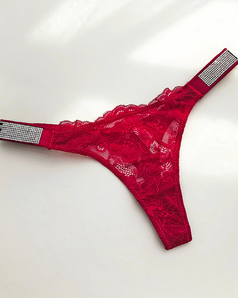 Rhinestone Sexy Lace Thong