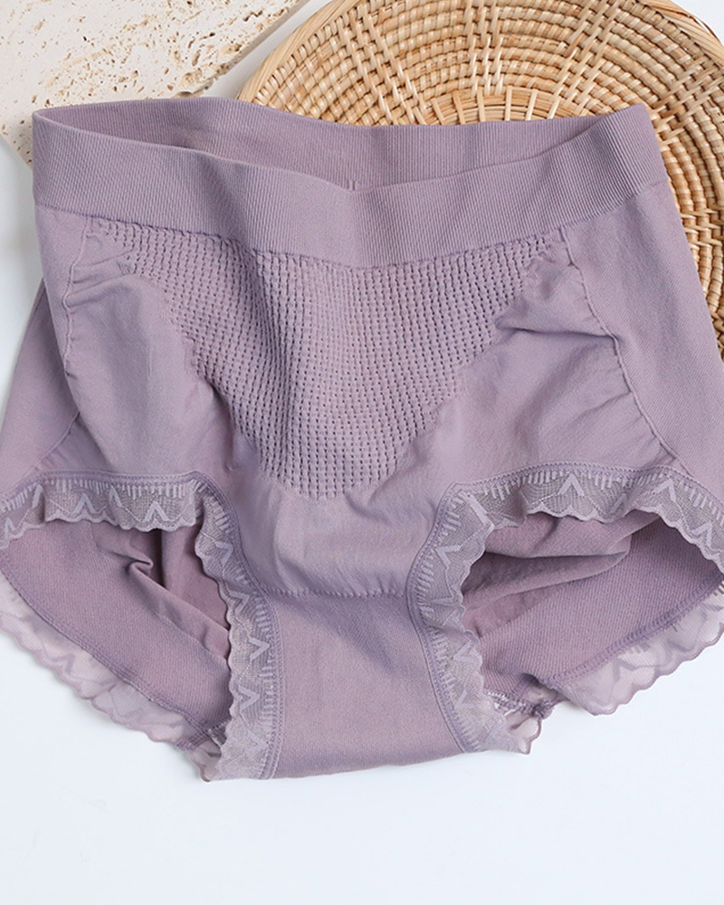 High-Waisted Lace Honeycomb Tummy-Control And Hip-Lifting Briefs-Curvy-Faja