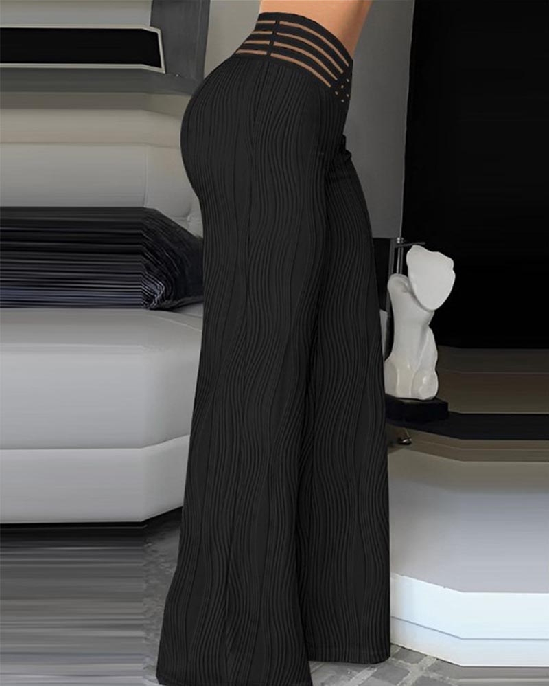 Draping Pleated Hollow-Cut Water Ripple Wide-Leg Pants-Curvy-Faja