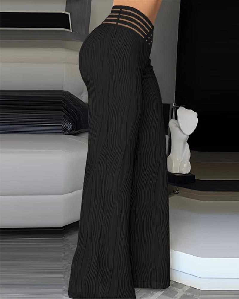 Draping Pleated Hollow-Cut Water Ripple Wide-Leg Pants-Curvy-Faja
