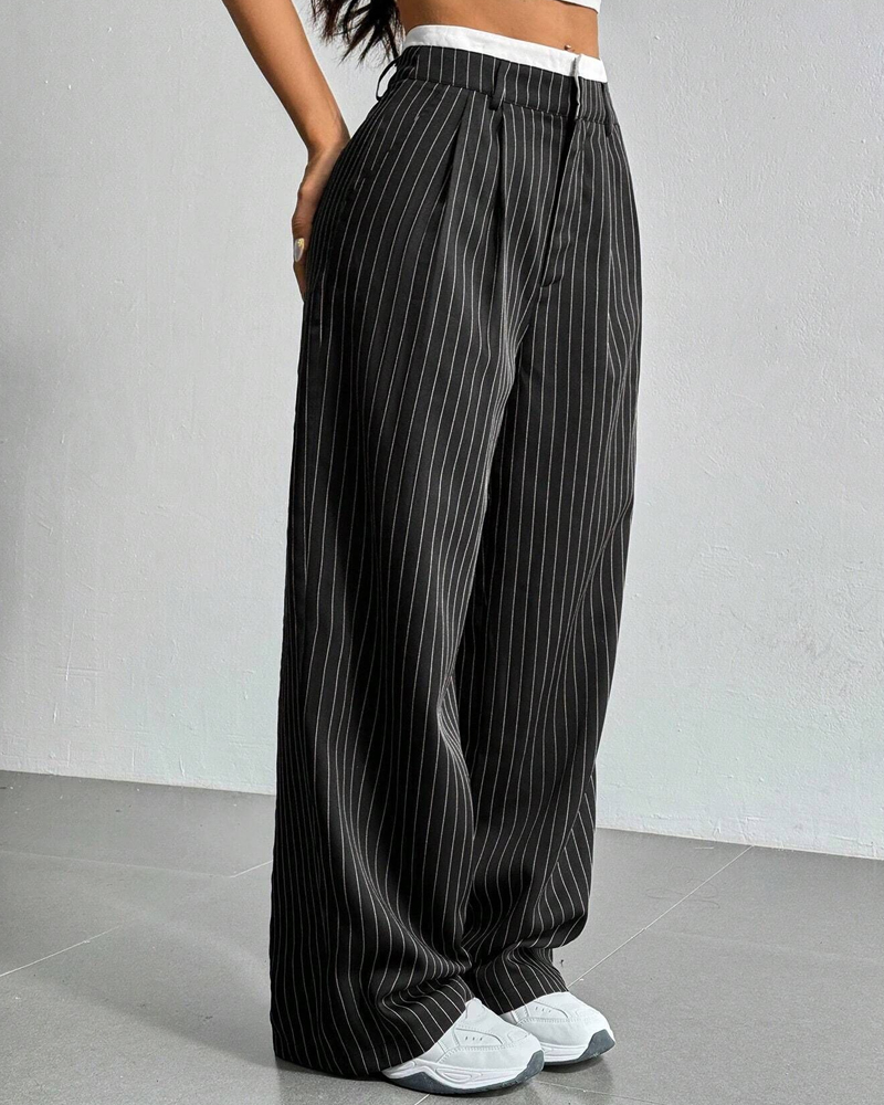 Simple Drape Loose Straight Pants-Curvy-Faja