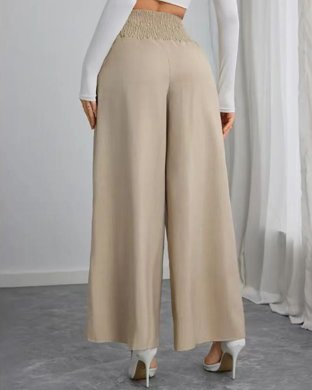 High Waist Slim Fit Wide Leg Pants-Curvy-Faja