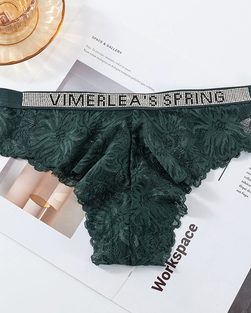 Sexy Rhinestone Waistband Panties-Curvy-Faja